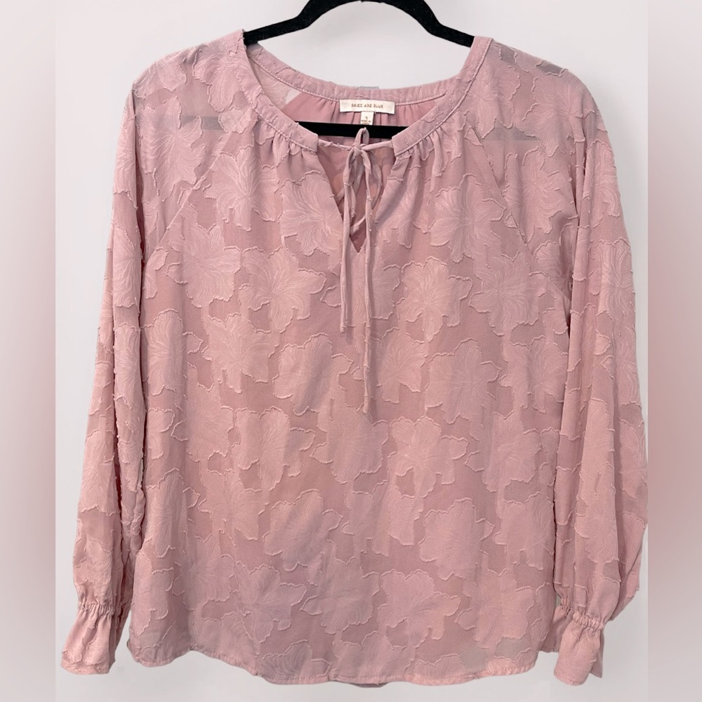 Skies Are Blue small blouse lantern sleeve relaxed frill floral tie neck